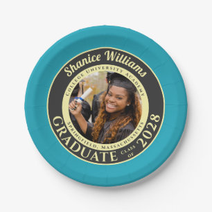Turquoise Photo Modern Graduation Party Paper Plate