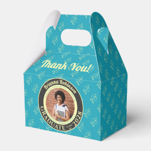 Turquoise Photo Modern Graduation Party Thank You Favour Box