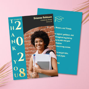 Turquoise Photo Modern Graduation Thank You Gold Foil Holiday Card