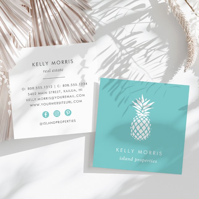 Turquoise Pineapple Square Business Card (Creator Uploaded)