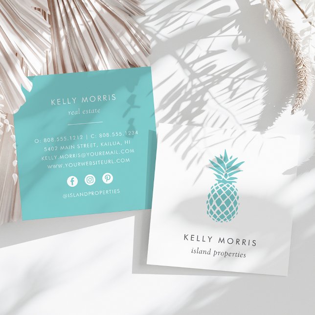 Turquoise Pineapple Square Business Card (Creator Uploaded)
