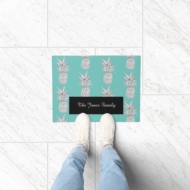 Turquoise Pineapple Tropical Pattern Floor Mat (Indoor)