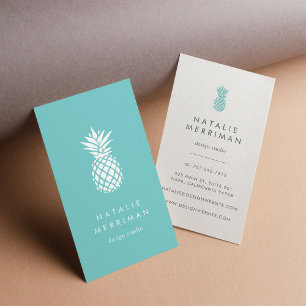 Turquoise Pineapple Vertical Business Card