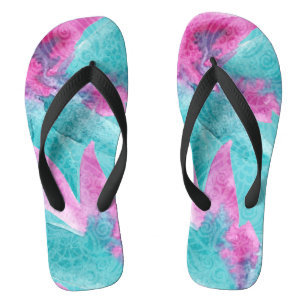 Turquoise Pink Abstract Hawaiian Thongs