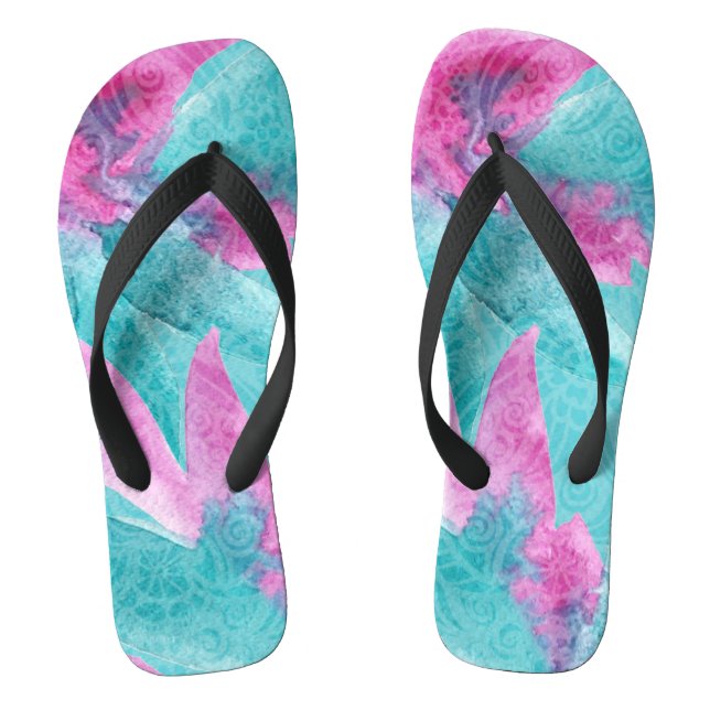 Turquoise Pink Abstract Hawaiian Thongs (Footbed)