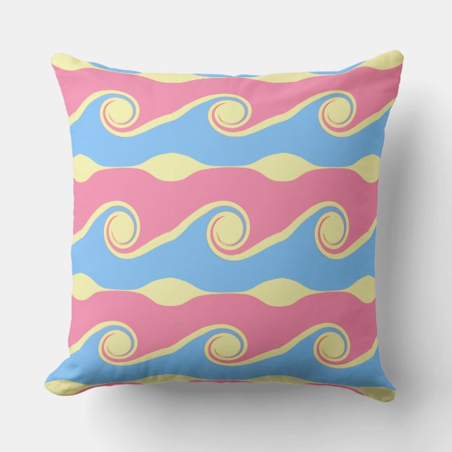 Turquoise Pink Abstract Life Waves Cushion (Front)
