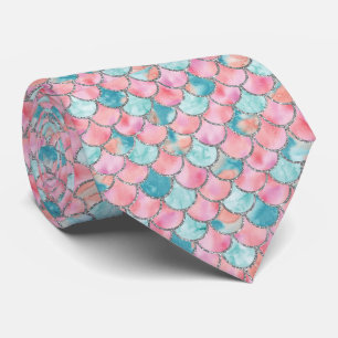 Turquoise Pink and Silver Mermaid Scales  Tie