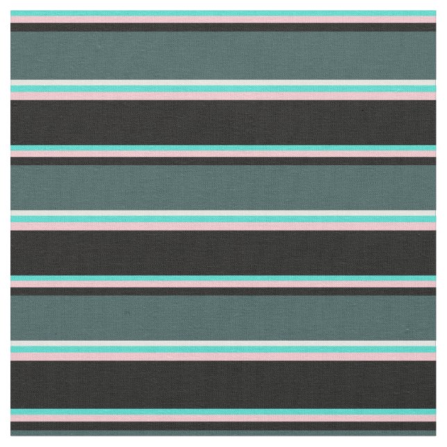 Turquoise, Pink, Black, Dark Slate Grey & White Fabric (Close Up)