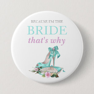 Turquoise Pink Bride Stiletto Rose Satin Pillow 7.5 Cm Round Badge