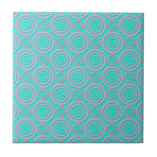 Turquoise Pink Cute Circles Geometric Pattern Ceramic Tile