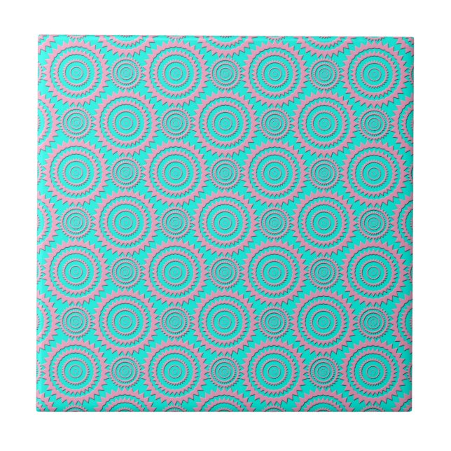 Turquoise Pink Cute Circles Geometric Pattern Ceramic Tile (Front)
