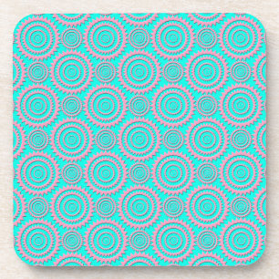 Turquoise Pink Cute Circles Geometric Pattern Coaster