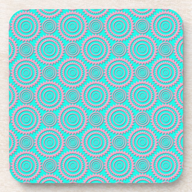 Turquoise Pink Cute Circles Geometric Pattern Coaster (Front)