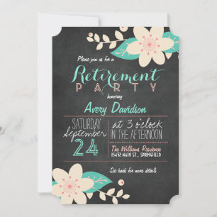 Turquoise Pink Floral Chalkboard Retirement Party Invitation