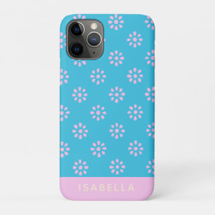 Turquoise Pink Flowers Boho Pattern Personalised iPhone 11 Pro Case