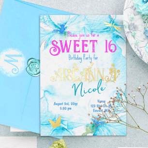 Turquoise Pink Gold Sweet 16 Floral Letters