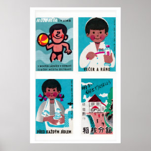 Turquoise & Pink Matchbox Labels Grid Print