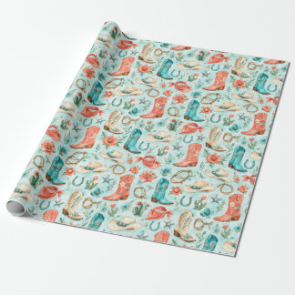 Turquoise Pink Nashville Cowgirl Boots Gift Wrapping Paper