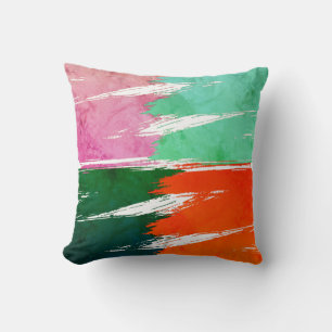 Turquoise Pink Orange Green Brush Stroke Paint Cushion