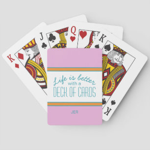 Turquoise, Pink & Orange Life Quote Monogrammed Playing Cards