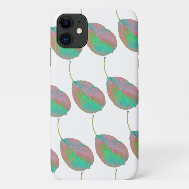 Turquoise Pink Pear Tree Leaf iPhone 11 Case (Back)