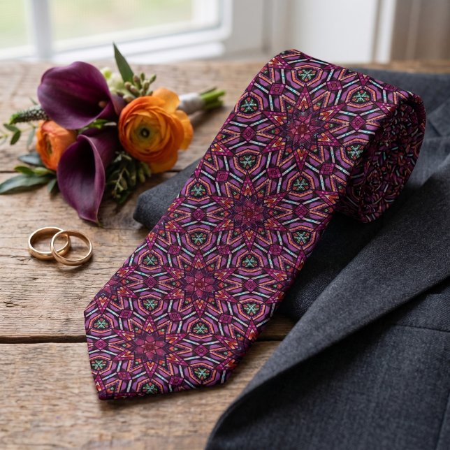Turquoise Pink Purple Orange Kaleidoscope Pattern Tie (Creator Uploaded)
