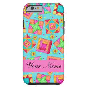Turquoise Pink Quilt Patchwork Name Personalised Tough iPhone 6 Case