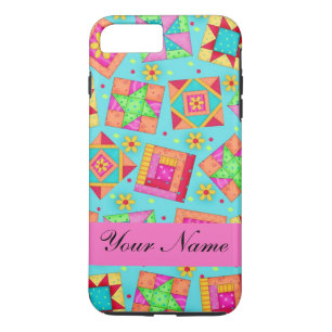 Turquoise Pink Quilt Patchwork Name Personalised iPhone 8 Plus/7 Plus Case