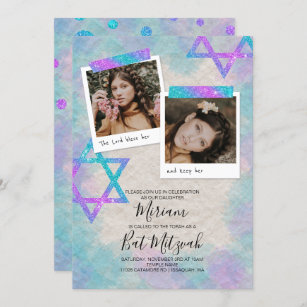 Turquoise & Pink Scrapbook Bat Mitzvah Invitation