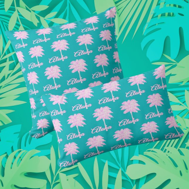 Turquoise Pink White Palm Aloha Tropical  Cushion (A touch of the islands!)