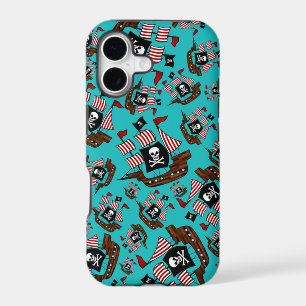 Turquoise pirate ship pattern