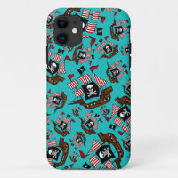 Turquoise pirate ship pattern