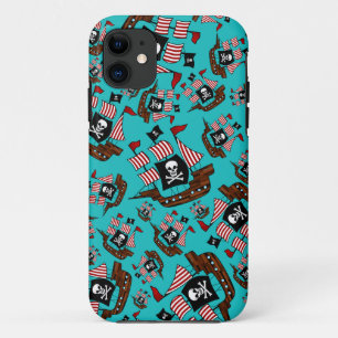 Turquoise pirate ship pattern iPhone 11 case