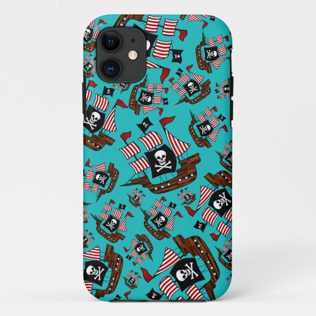 Turquoise pirate ship pattern Case-Mate iPhone case (Back)