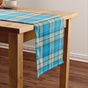 Turquoise Plaid Short Table Runner