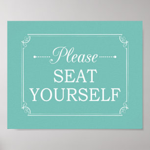 Turquoise Please Seat Yourself Bathroom Art Poster