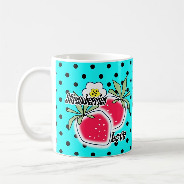 Turquoise polka dot background coffee mug (Left)