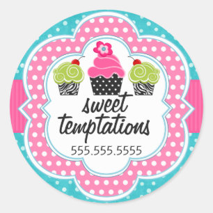 Turquoise Polka Dot Cupcake Bakery Box Seals