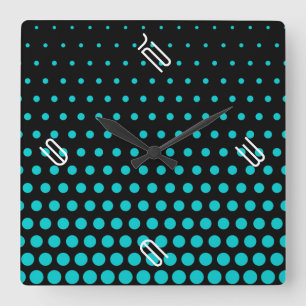 Turquoise Polka Dot Modern Black Square Wall Clock