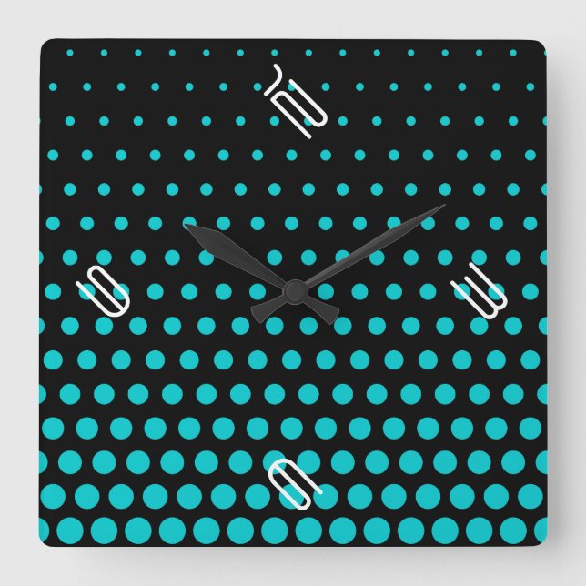 Turquoise Polka Dot Modern Black Square Wall Clock (Front)