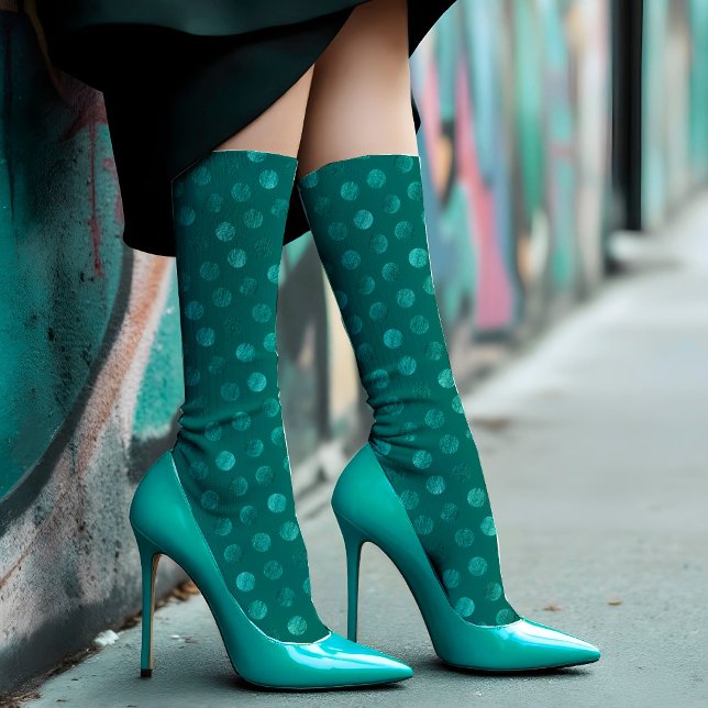 Turquoise Polka Dot Modern Elegant Teal Jade Green Socks (Creator Uploaded)
