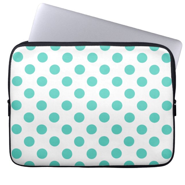 Turquoise polka dots laptop sleeve (Front)