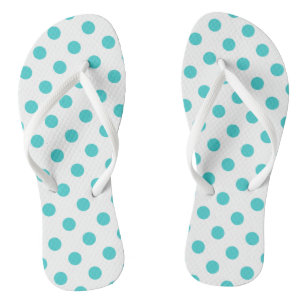 Turquoise Polka Dots on White Thongs