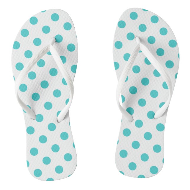 Turquoise Polka Dots on White Thongs (Footbed)
