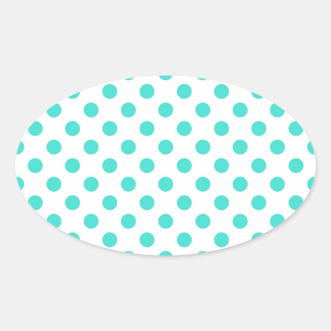 Turquoise Polka Dots Oval Sticker (Front)