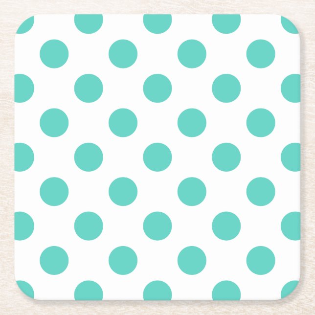 Turquoise polka dots square paper coaster (Front)