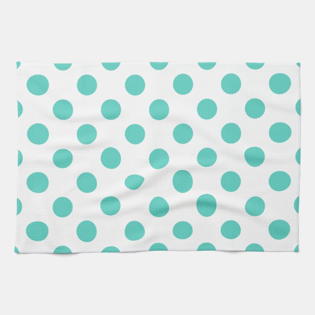 Turquoise polka dots tea towel (Horizontal)