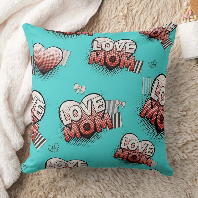 Turquoise Pop Art MOM Hearts Pattern Cushion (Blanket)