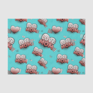 Turquoise Pop Art MOM Hearts Pattern Tissue Paper