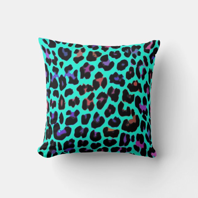 Turquoise Pop Leopard Print Pillows (Front)